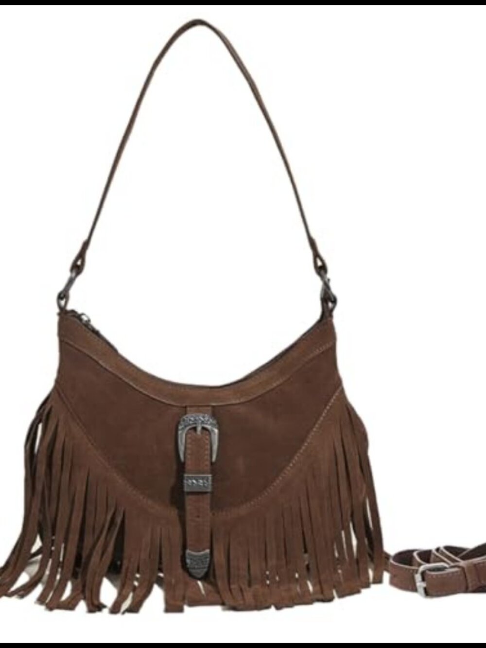 Small Faux Suede Fringe Hobo Bag Western Shoulder Purse